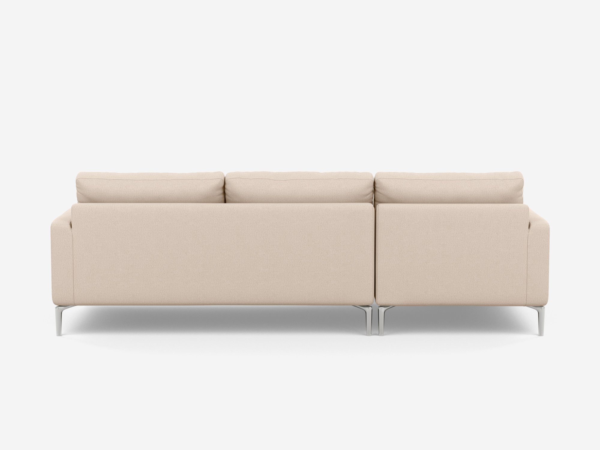 back view of the Eve Grand modular sofa in white fabric with left hand chaise